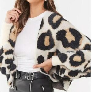 Forever 21 Black and Cream Animal Print Sweater
